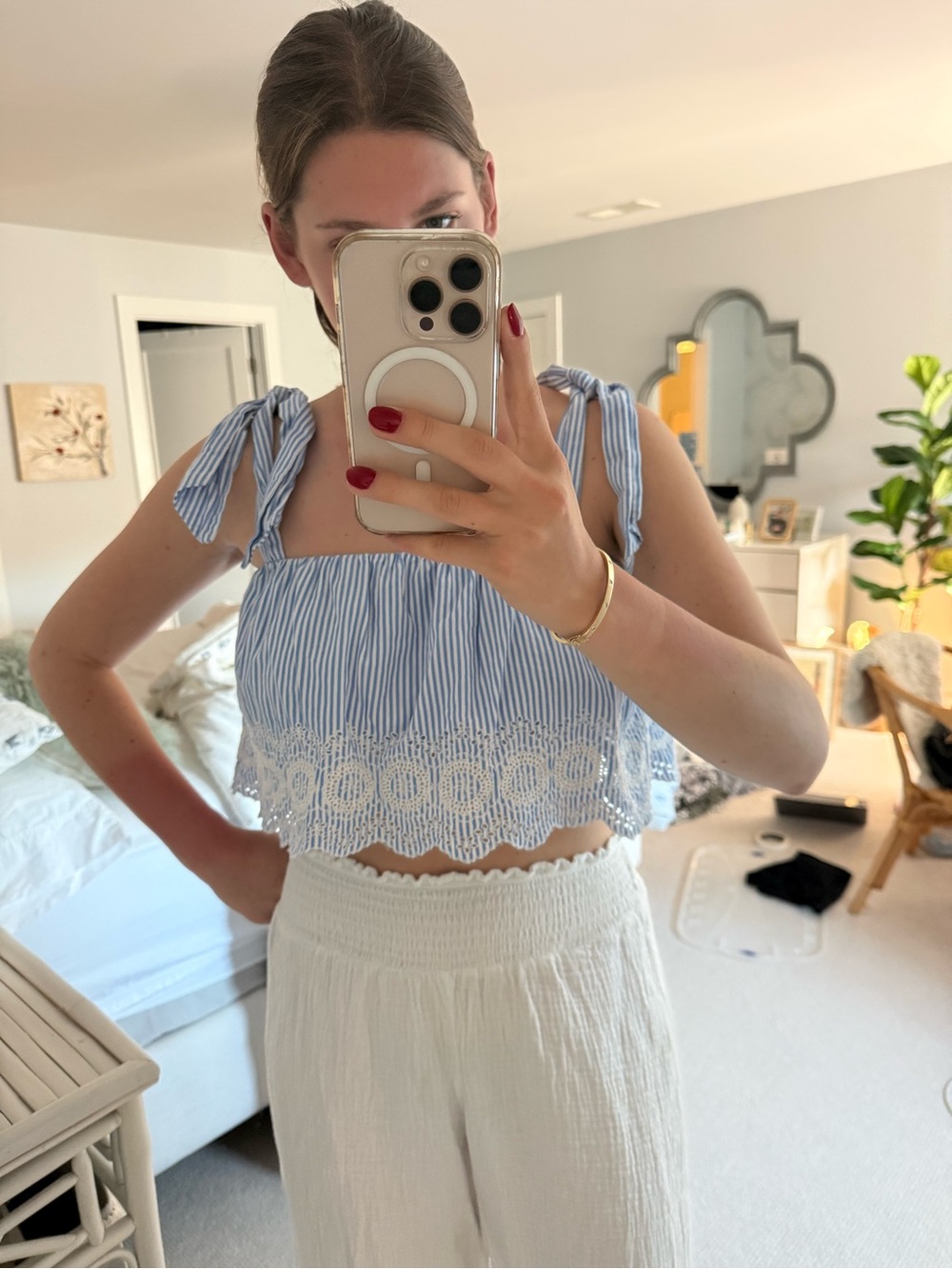 Forever 21 floral blue stripe cropped tank top